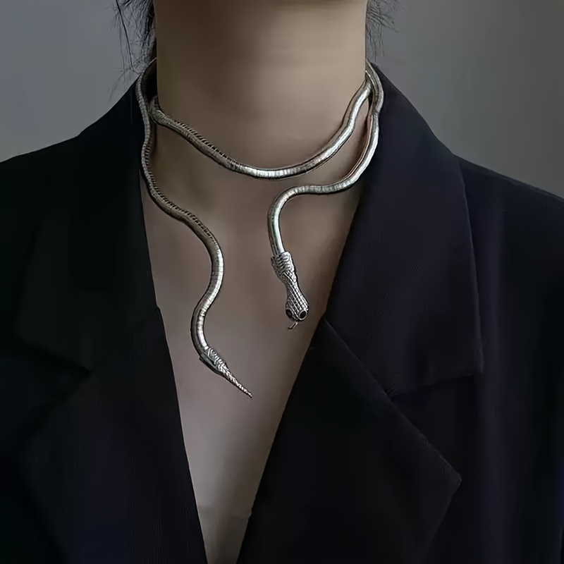 Gothic Snake Necklace Long Chunky Snake Wrap Collar For Women Girls